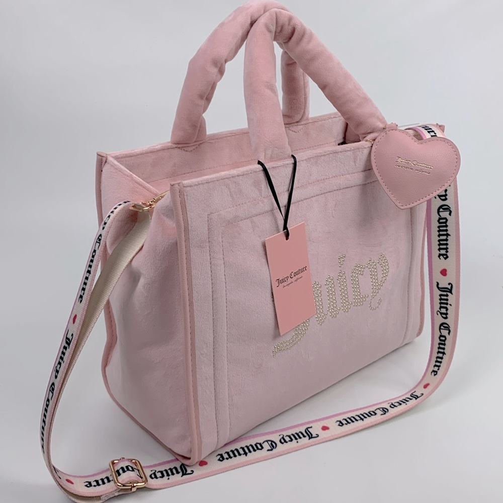 Juicy Couture Blush Pink Diamond Extra Spender Tote Heart Charm Cross strap NEW - Picture 2 of 16